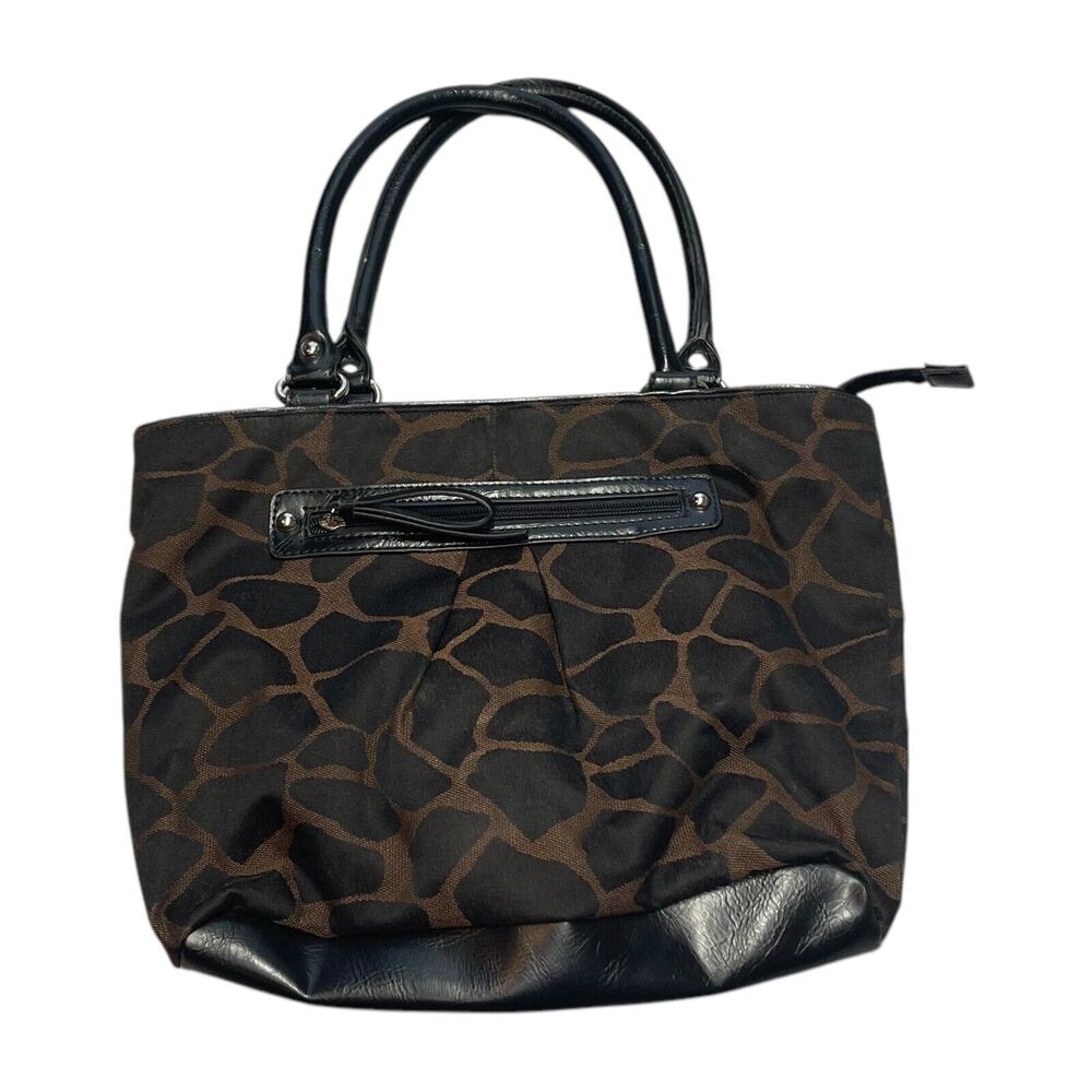 Nine & Co by Nine West Womens Brown Black Leopard Double Handle Handbag Tote Bag